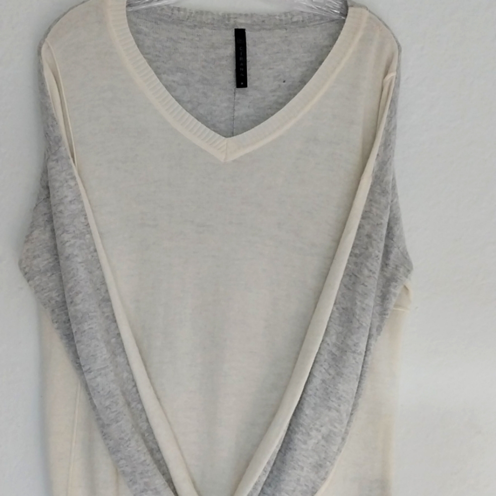 CIRANA SWEATER Grunge Drapey Longer Back Cream Gray HI LO Hem